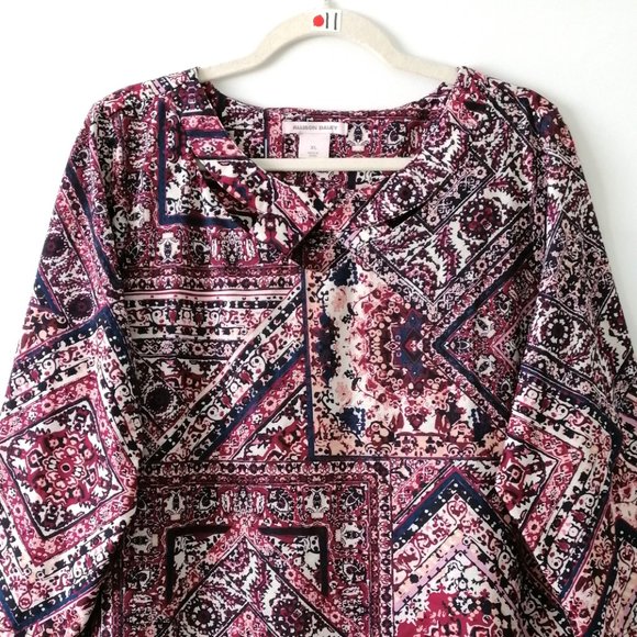 Allison Daley Womens Multicolor 3/4 Sleeve Geometric Boho Blouse Top Size XL - Picture 2 of 7